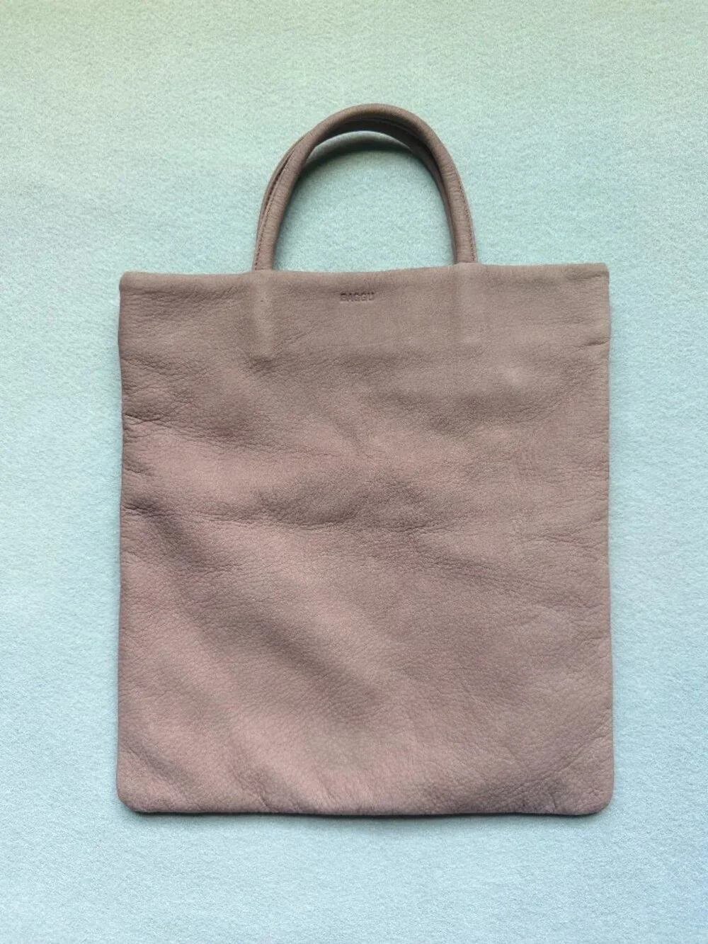 BAGGU Natural Milled Leather Tote Bag NWT Taupe Blush USA Made